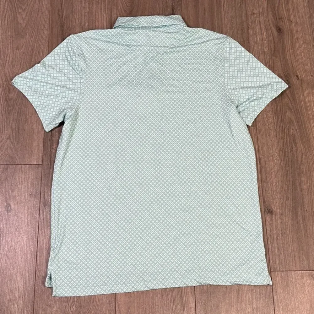 J.Crew Printed Performance Polo Shirt Mens L Blue White Geo Short Sleeve Stretch